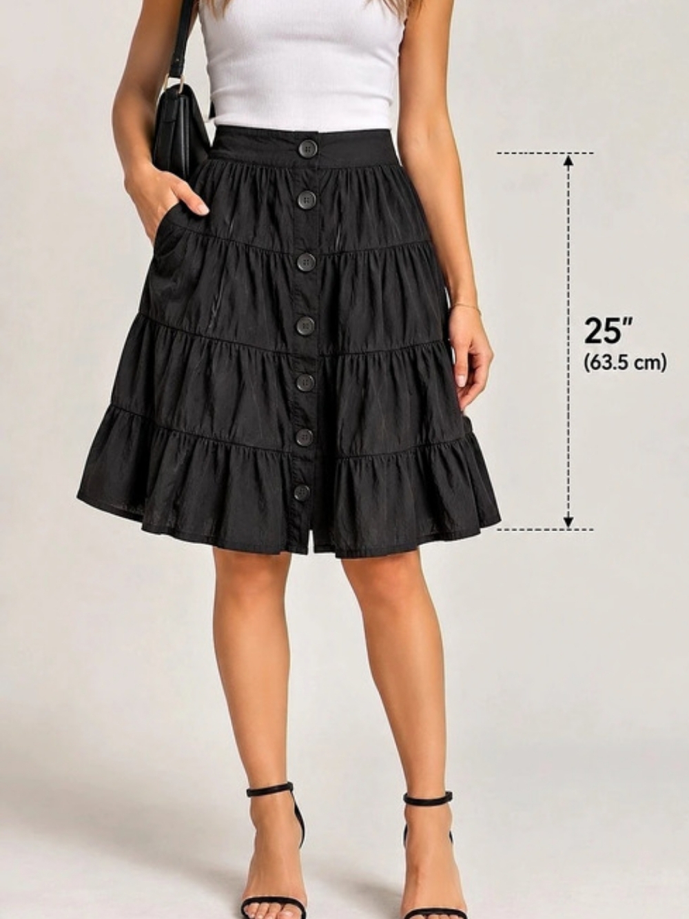 Mossimo Black Cotton Tiered Button Front Knee Length Skirt Size 8